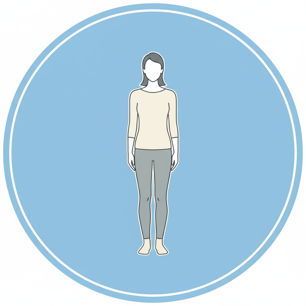 Generate an illustrated person standing upright on blu backrgound, in a circle format whioch means the filling of the circle is light blue with the person illustrated on top